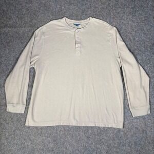 Breakwater Henley Waffle Knit Shirt Mens XL Beige Long Sleeve 100% Cotton VTG